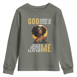 African Women Pride Youth Sweatshirt God Designed Created Blessed Me Black History Month TS09 Military Green Print Your Wear