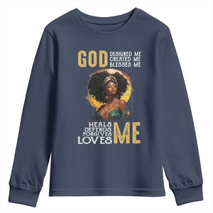 African Women Pride Youth Sweatshirt God Designed Created Blessed Me Black History Month TS09 Navy Print Your Wear