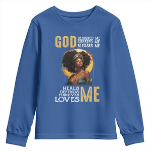 African Women Pride Youth Sweatshirt God Designed Created Blessed Me Black History Month TS09 Royal Blue Print Your Wear