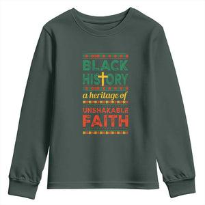 Black History Month Youth Sweatshirt A Heritage Of Unshakeable Faith Christian TS09 Dark Forest Green Print Your Wear