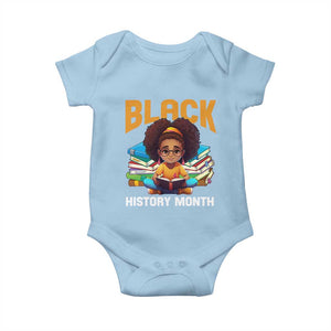 Black History Month Baby Onesie African Girl Reading Book Black Educated Educator TS09 Light Blue Print Your Wear