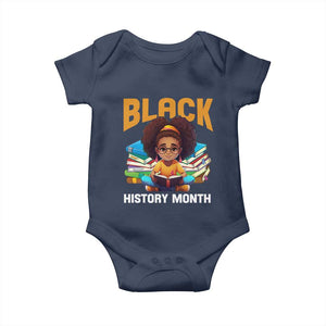 Black History Month Baby Onesie African Girl Reading Book Black Educated Educator TS09 Navy Print Your Wear