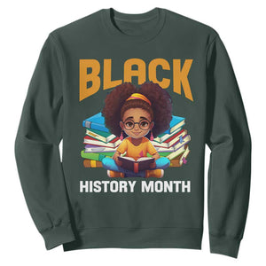Black History Month Sweatshirt Girl Reading Book African Pride Melanin TS09 Dark Forest Green Printyourwear