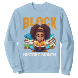 Black History Month Sweatshirt Girl Reading Book African Pride Melanin TS09 Light Blue Printyourwear