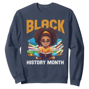 Black History Month Sweatshirt Girl Reading Book African Pride Melanin TS09 Navy Printyourwear
