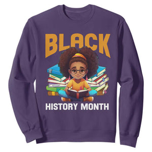 Black History Month Sweatshirt Girl Reading Book African Pride Melanin TS09 Purple Printyourwear