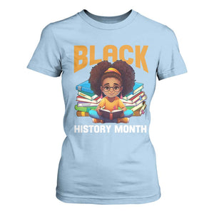 Black History Month T Shirt For Women African Girl Reading Book Black Educated Educator TS09 Light Blue Print Your Wear