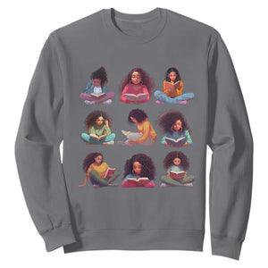 Black History Month Sweatshirt Reading Book African Melanin Women Girls TS09 Charcoal Printyourwear