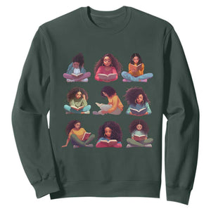 Black History Month Sweatshirt Reading Book African Melanin Women Girls TS09 Dark Forest Green Printyourwear
