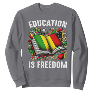 Black History Month Sweatshirt Education Is Freedom Reading Books Teacher TS09 Charcoal Printyourwear