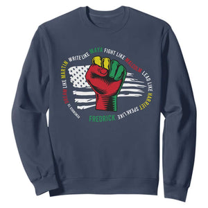 Black History Month Sweatshirt Dream Like Martin Write Like Maya Fight Like Malcolm Lead Like Harriet Speak Like Fredrick TS09 Navy Printyourwear