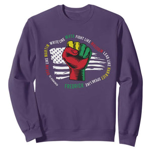 Black History Month Sweatshirt Dream Like Martin Write Like Maya Fight Like Malcolm Lead Like Harriet Speak Like Fredrick TS09 Purple Printyourwear