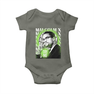 Malcolm X Baby Onesie Try Me Aesthetic Art Black Civil Rights BHM TS09 Military Green Print Your Wear