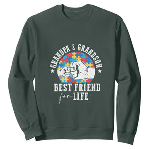 Autism Awareness Sweatshirt Grandpa Grandson Best Friend For Life Father's Day TS09 Dark Forest Green Print Your Wear