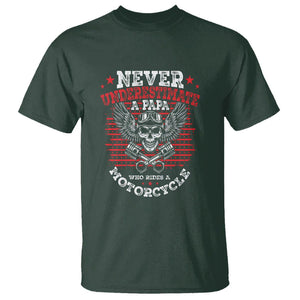 Never Underestimate A Papa Who Rides A Motorcycle Father's Day T Shirt TS09 Dark Forest Green Print Your Wear