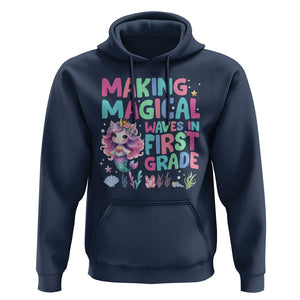 1st Grade Mermaid Unicorn Hoodie Making Magical Waves In First Grade TS09 Navy Print Your Wear