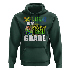 Rolling Into 1st Grade Skating Hoodie Back To School Rainbow Roller Skates TS09 Dark Forest Green Print Your Wear