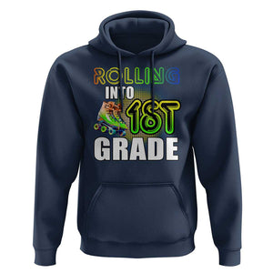 Rolling Into 1st Grade Skating Hoodie Back To School Rainbow Roller Skates TS09 Navy Print Your Wear