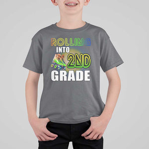 Rolling Into 2nd Grade Skating T Shirt For Kid Back To School Rainbow Roller Skates TS09 Charcoal Print Your Wear