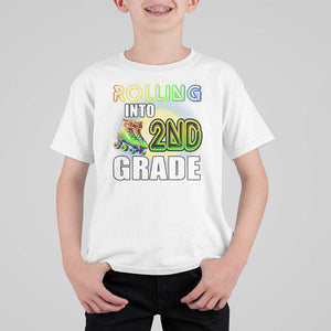 Rolling Into 2nd Grade Skating T Shirt For Kid Back To School Rainbow Roller Skates TS09 White Print Your Wear