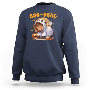 Halloween Boo Deng Sweatshirt Baby Pygmy Hippo Cute Ghost TS09 Navy Print Your Wear