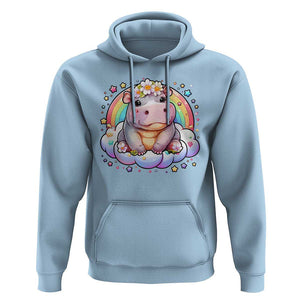 Cute Baby Pygmy Hippo Pastel Rainbow Hoodie TS09 Light Blue Print Your Wear