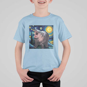 Funny Baby Pygmy Hippo Thailand T Shirt For Kid Starry Night MooDeng Meme TS09 Light Blue Print Your Wear