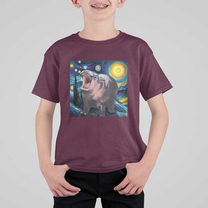 Funny Baby Pygmy Hippo Thailand T Shirt For Kid Starry Night MooDeng Meme TS09 Maroon Print Your Wear