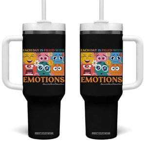 Mental Health Tumbler With Handle Each Day Is Filled With Emotions TS09 One Size: 40 oz Black Print Your Wear