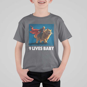 Funny Trump Cat T Shirt For Kid 9 Lives Baby Hero Trump Riding TS09 Charcoal Print Your Wear