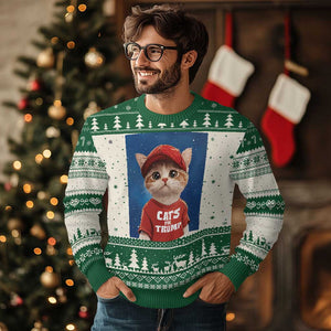 Trump Cat Ugly Christmas Sweater Cute Cats For Trump American President TS09 Green Print Your Wear