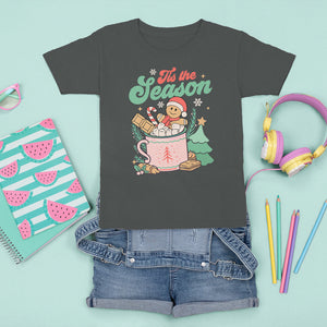 Tis The Season Groovy Retro Christmas Gingerbread Hot Cocoa T Shirt For Kid TS09 Dark Heather Printyourwear