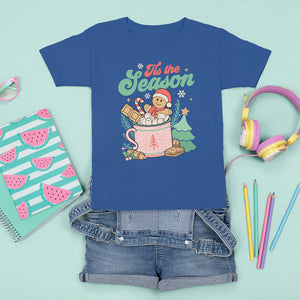 Tis The Season Groovy Retro Christmas Gingerbread Hot Cocoa T Shirt For Kid TS09 Royal Blue Printyourwear