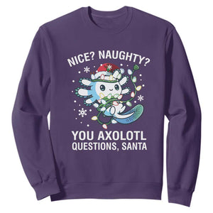 Christmas Axolotl Sweatshirt Nice Naughty You Axolotl Questions Santa TS09 Purple Print Your Wear