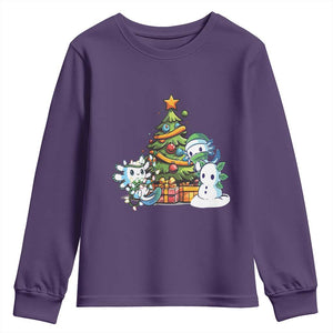 Cute Axolotl Christmas Tree Youth Sweatshirt TS09 Purple Print Your Wear