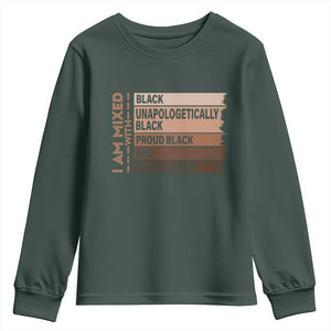 Melanin Pride Youth Sweatshirt Yes I'm Mixed With Black TS09 Dark Forest Green Print Your Wear
