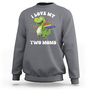 Funny Lesbian Sweatshirt I Love My Two Moms Rainbow Dinosaur TS09 Charcoal Printyourwear
