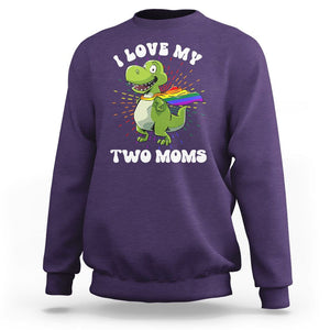 Funny Lesbian Sweatshirt I Love My Two Moms Rainbow Dinosaur TS09 Purple Printyourwear