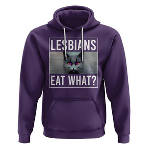 Lesbians Eat What? Funny Scared Cat LGBT Pride Hoodie TS09 Purple Printyourwear