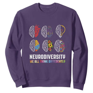 Neurodiversity Sweatshirt We All Think Differently Autism ADHD ASD TS09 Purple Printyourwear