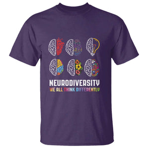 Neurodiversity T Shirt - We All Think Differently Autism ADHD ASD Awareness Tee TS09 Purple Printyourwear