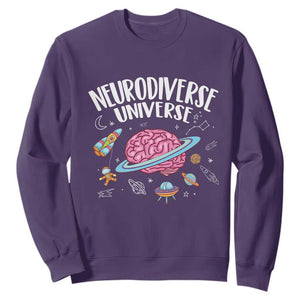 Neurodiversity Sweatshirt Neurodiverse Funny Brain Universe Autism ADHD ASD TS09 Purple Printyourwear
