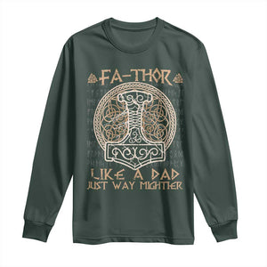 Funny Viking Dad Long Sleeve Shirt Fathor Like A Dad Just Way Mightier TS09 Dark Forest Green Print Your Wear