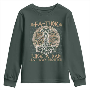 Funny Viking Dad Youth Sweatshirt Fathor Like A Dad Just Way Mightier TS09 Dark Forest Green Print Your Wear