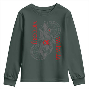 Viking Victory Or Valhalla Youth Sweatshirt Norse Mythology TS09 Dark Forest Green Print Your Wear