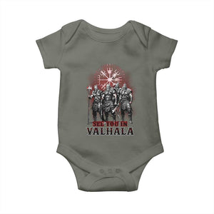 Viking Warrior Baby Onesie See You In Valhalla TS09 Military Green Print Your Wear