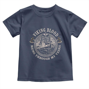 Viking Blood Toddler T Shirt Runs Through My Veins TS09 Navy Print Your Wear