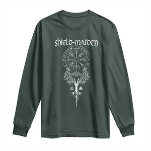 Shield Maiden Long Sleeve Shirt Female Warrior Scandinavian Folklore Mythology TS09 Dark Forest Green Print Your Wear