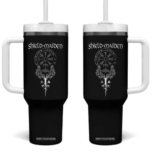 Shield Maiden Tumbler With Handle Female Warrior Scandinavian Folklore Mythology TS09 One Size: 40 oz Black Print Your Wear