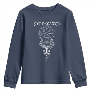 Shield Maiden Youth Sweatshirt Female Warrior Scandinavian Folklore Mythology TS09 Navy Print Your Wear